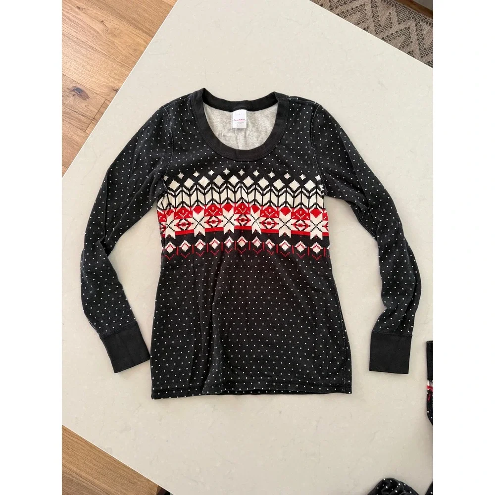Hanna Andersson‎ Womens Organic Cotton Pajama Set Black Fair Isle Polka Dot S